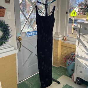 Vintage Black Velvet Like Material Prom Gown